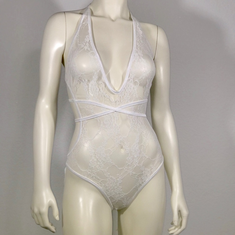 White lace cut out gstring monokini